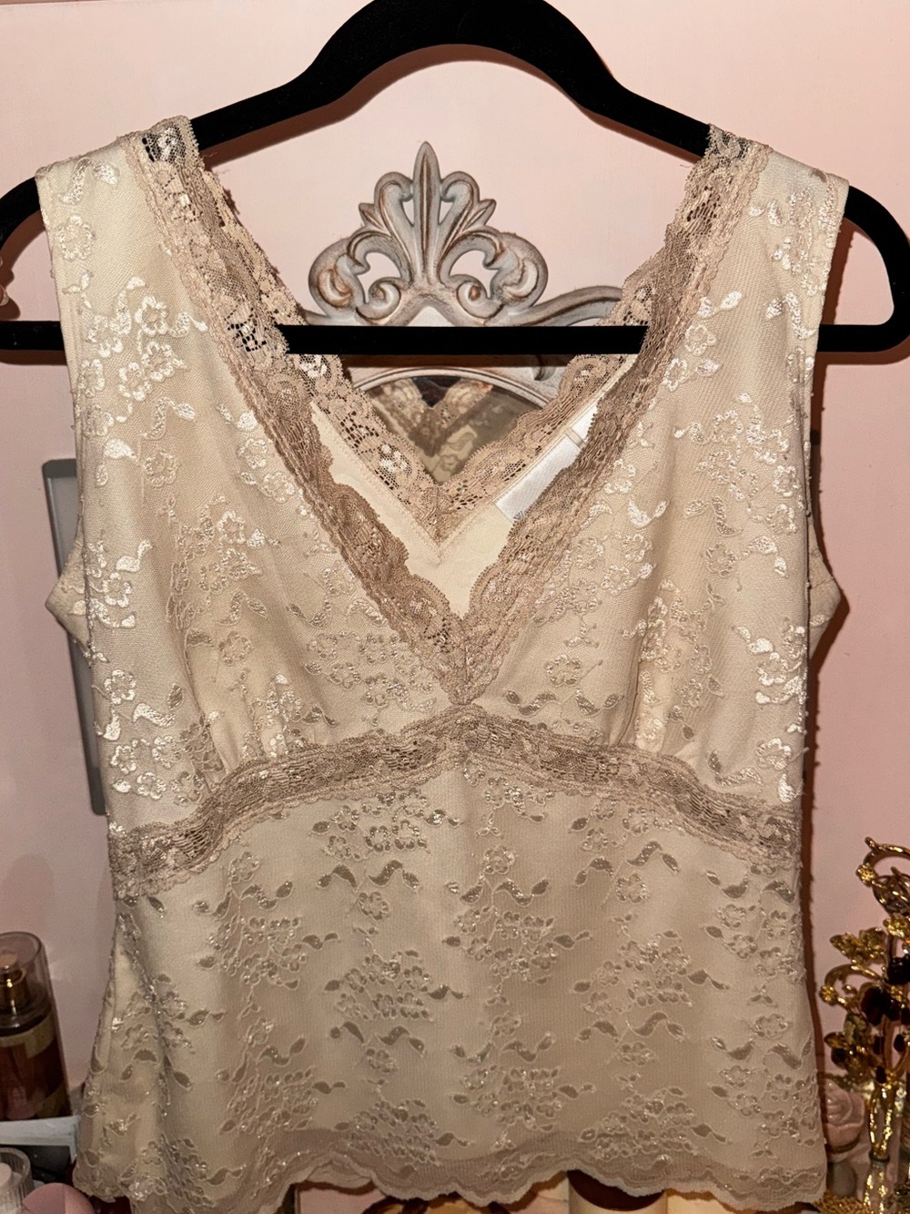 Lace Trim V-Neck Cream Tank Top Cami